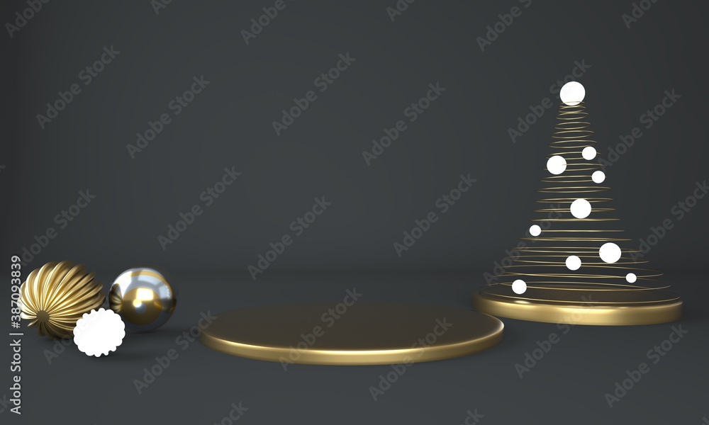 Aufkleber christmas background with christmas tree and stage for product display. 3d rendering.