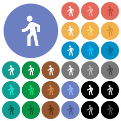 Man walking left round flat multi colored icons