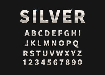 Fototapeta na wymiar Silver set of alphabet and numbers. Vector illustration