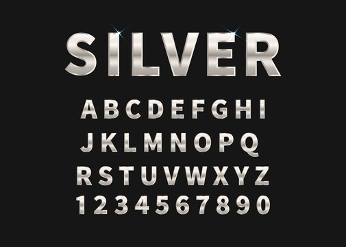 Silver set of alphabet and numbers. Vector illustration