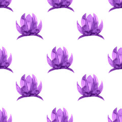pattern lilac abstract water lilies on a white background watercolor
