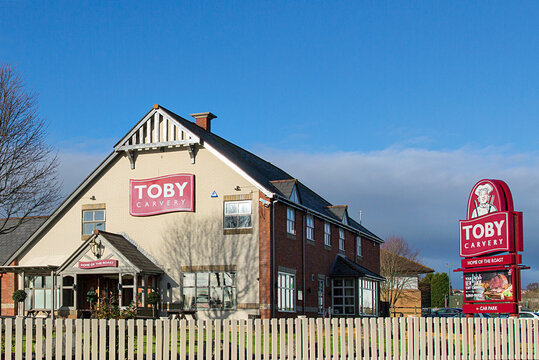 Swansea, UK: September 19, 2017: Front view of a Toby Carvery restaurant. Toby Carvery are a chain brand of over 150 restaurants established for over 30 years. Home of the Roast is their slogan.