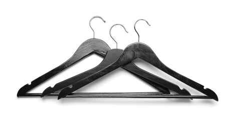 Clothes hangers on white background