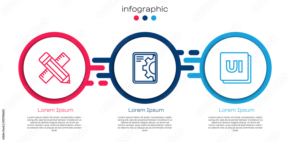 Wall mural set line crossed ruler and pencil, web development and ui or ux design. business infographic templat