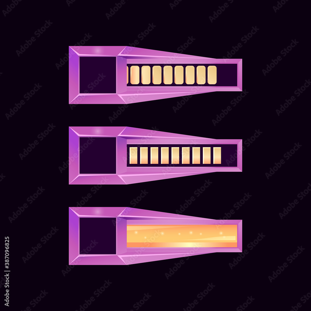 Poster fantasy glossy purple game ui bar with various bar styles. suitable for 2d gui vector illustration