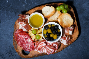 cold cuts, bread and cheese, top view