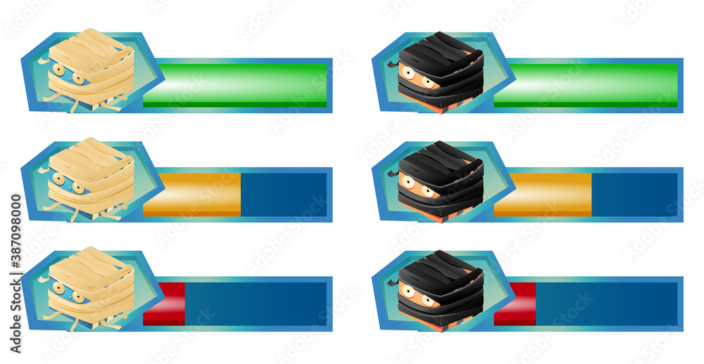 Aufkleber set of game ui health life bar for gui asset elements vector illustration