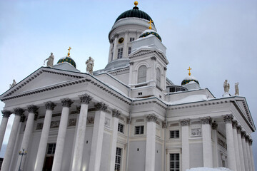 Fototapeta na wymiar the Cathedral is in neoclassical style and was designed by Johann Carl Ludwig Engel. It is the Lutheran cathedral of the diocese of Helsinki. 