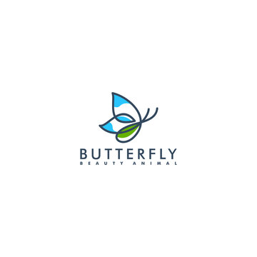 Butterfly logo design line art style, beauty animal vector illustration