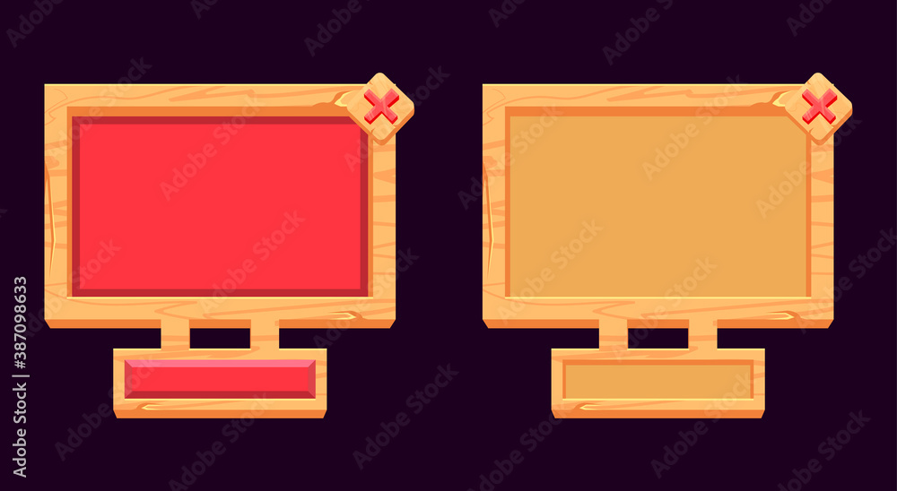 Poster set of gui wooden board pop up interface. perfect for 2d game ui vector illustration