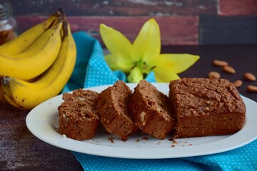 Banana almond chocolate loaf cake