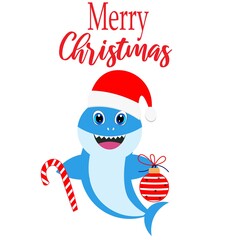 christmas baby shark card illustration