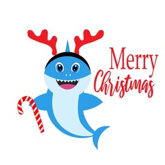 christmas baby shark card illustration