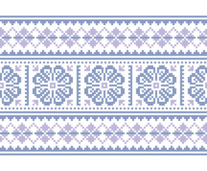 Fair Isle winter and Christmas traditional vector seamless pattern - long vertical knit ornament, Scottish repetitive design, Shetland Islands knitting style in blue and purple
