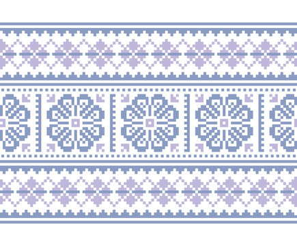 Fair Isle winter and Christmas traditional vector seamless pattern - long vertical knit ornament, Scottish repetitive design, Shetland Islands knitting style in blue and purple
