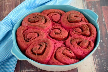 Homemade baked beetroot cinnamon rolls 