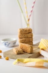 Vegan chickpeas nuggets. White background.