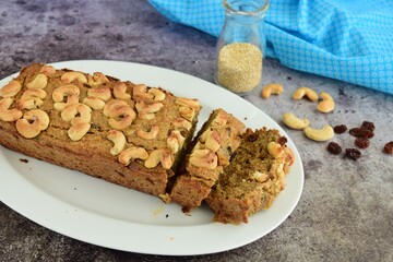 Raisin cashew loaf cake. Delicious dessert