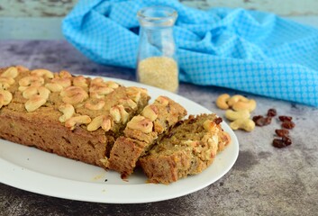 Raisin cashew loaf cake. Delicious dessert