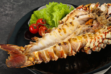 Grilled crayfish in the plate