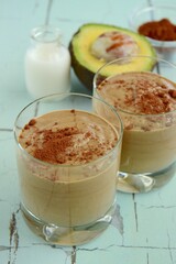 Healthy banana chocolate avocado smoothie drink