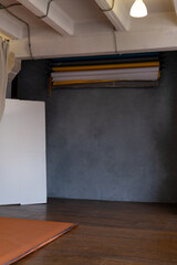 photo studio interior with paper backgrounds