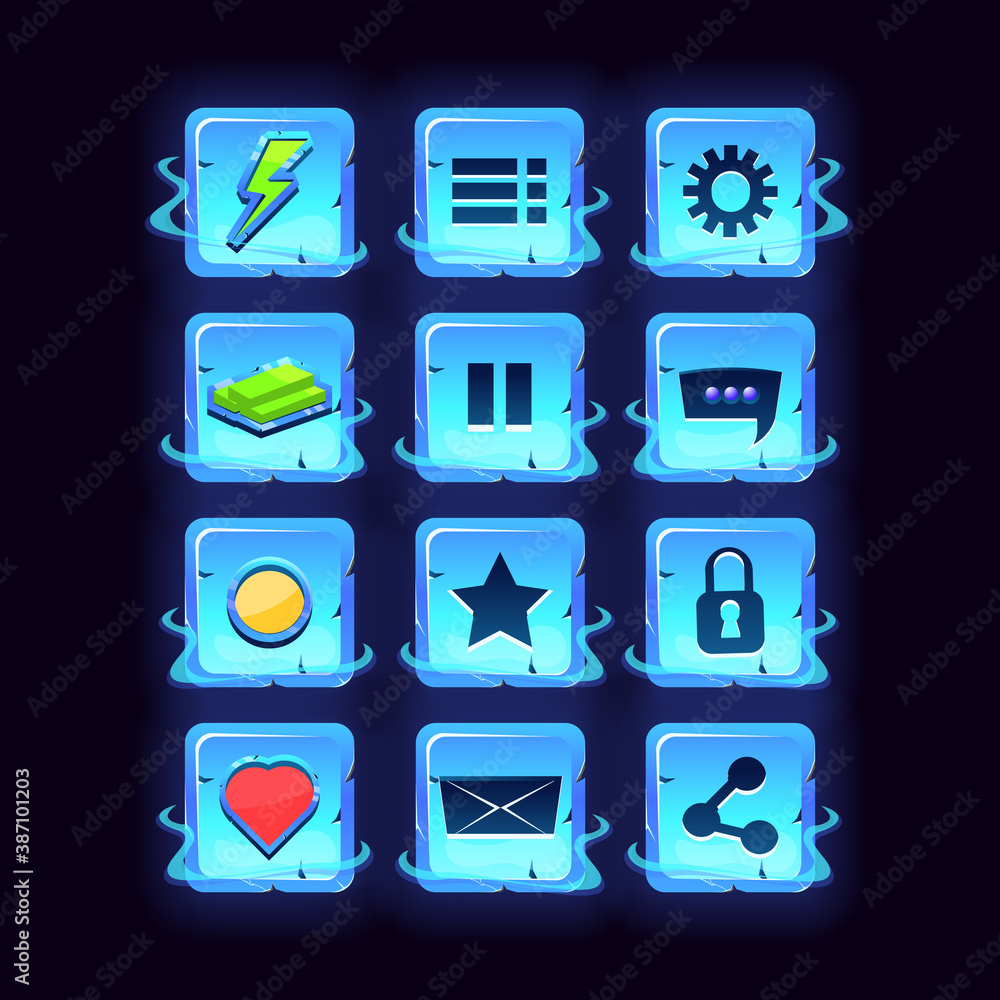 Aufkleber set of gui fantasy space icon kit for game ui asset elements vector illustration