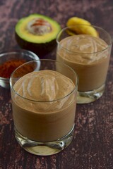 Healthy banana chocolate avocado smoothie drink