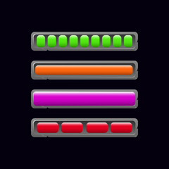 Set of rock stone game ui loading bar in various colors for gui asset elements vector illustration