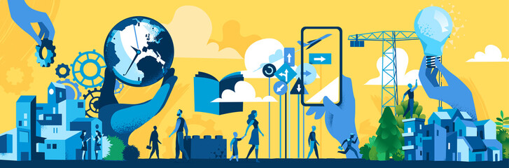 Costruzione, Innovazione e Futuro Sostenibile - illustrazione vettoriale   © Hurca!