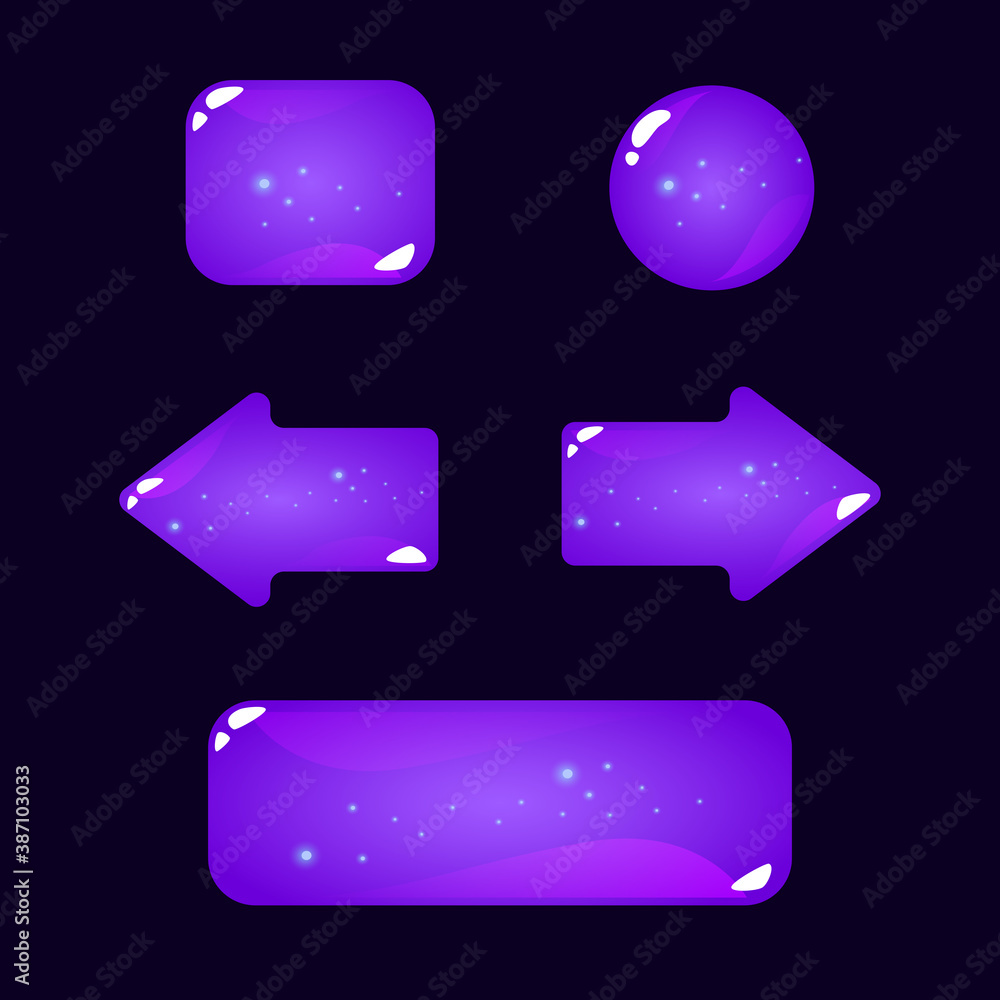 Aufkleber set of game ui purple jelly button for gui asset elements vector illustration