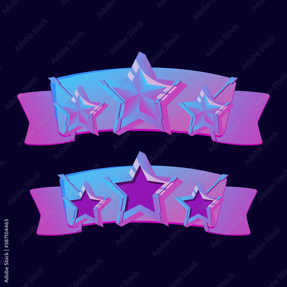 Aufkleber set of glossy violet game ui award star icon with ribbon for gui asset elements vector illustration