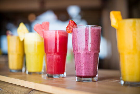 A selection of Fruit shakes displayed together in formation