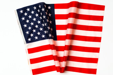 Top view american flag and shape inscription v. USA election concept.