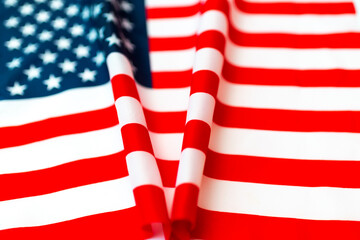 Top view american flag and shape inscription v. USA election concept.