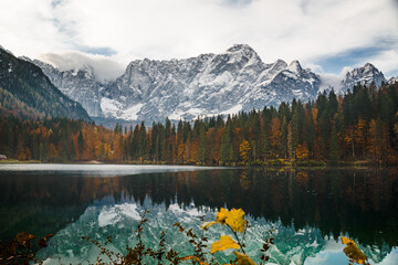 Fusine lakes in October, Tarvisio, Friuli Venezia Giulia region. Winter tourist attraction in Northern Italy