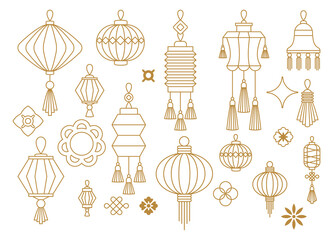 Chinese paper lanterns set. Flat vector icons.