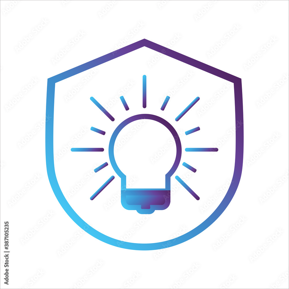 Poster security shield icon. shield with idea symbol. gradient style outline vector illustration, vector ic