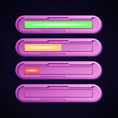 set of fantasy violet game ui progress health bar for gui asset elements vector illustration
