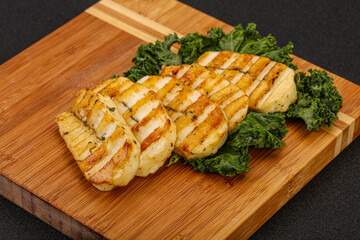 Grilled Greek haloumi cheese with herbs