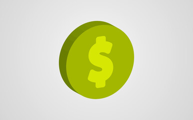 Gold dollar sign icon, vector symbol in flat isometric 3D style isolated on white background.