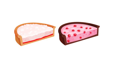 Sweet Homemade Pie or Cheesecake Halves with Berry Filling and Crust Made of Shortcrust Pastry Vector Illustration Set