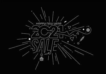 Happy New Year 2021 Text Typography Design Sale Banner Poster, Vector illustration.