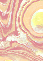 Fototapeta premium Pastel pink orange yellow liquid geode marble painted background texture
