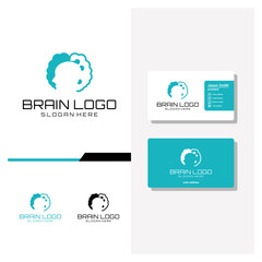 head people brain logo design and business card vector