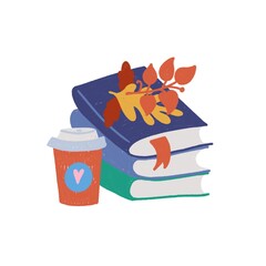 A pile of books with a coffee cup. Autumn still life