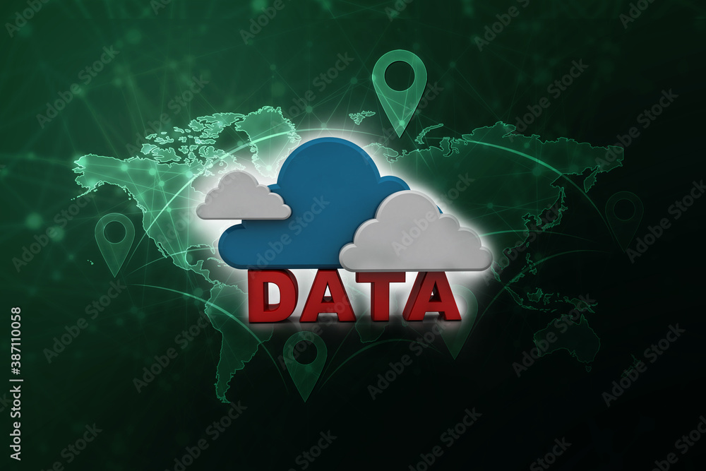 Poster 3d rendering cloud online storage icons with data