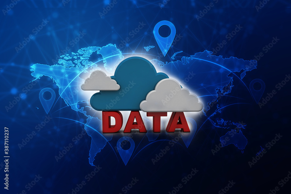 Poster 3d rendering cloud online storage icons with data