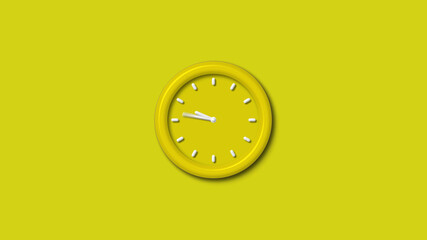 Beautiful yellow color 3d wall clock isolated on yellow background