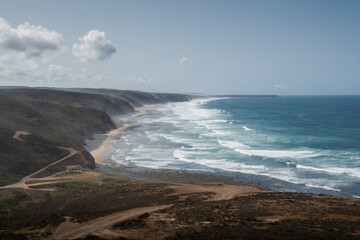 Long coastline landscape with rocky shores